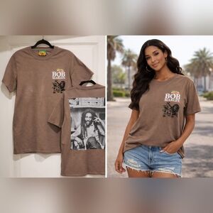 Authentic Bob Marley Graphic T-Shirt Brown Reggae Lion Back Print Tee Size Small